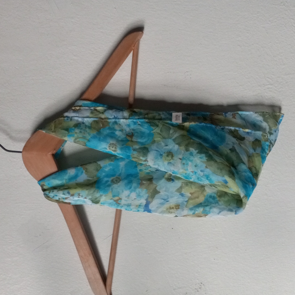 Tasha Retro Blue Green Floral Sheer Square Neck Scarf Pin Up Bandana